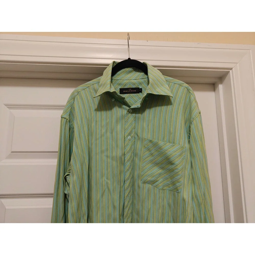 Bugatchi‎ Uomo Mens Green Yellow Striped Long Sleeve Button Down Shirt Size M